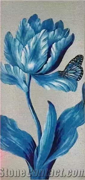 Light Blue Tulip Flower Glass Mosaic Artworks Medallion